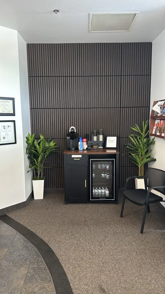 Coffee and refreshment area in the Soft Touch Dental waiting room